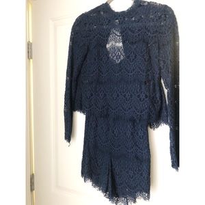 blue lace romper from Anthropologie